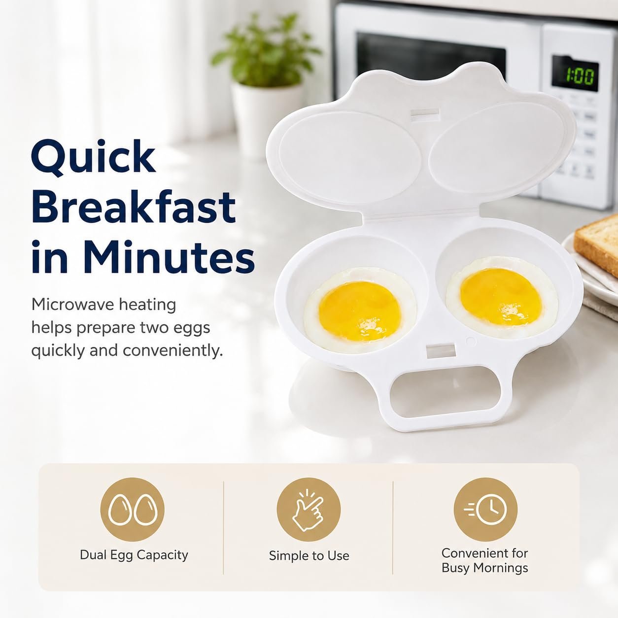 Mallyun Dual Microwave Egg Poacher with Lid and Handle, Dark Grey - Image 4