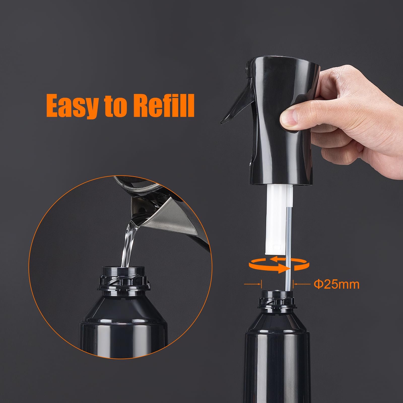 GRIFEMA Continuous Fine Mist Spray Bottle, 200ml, Black - Image 5