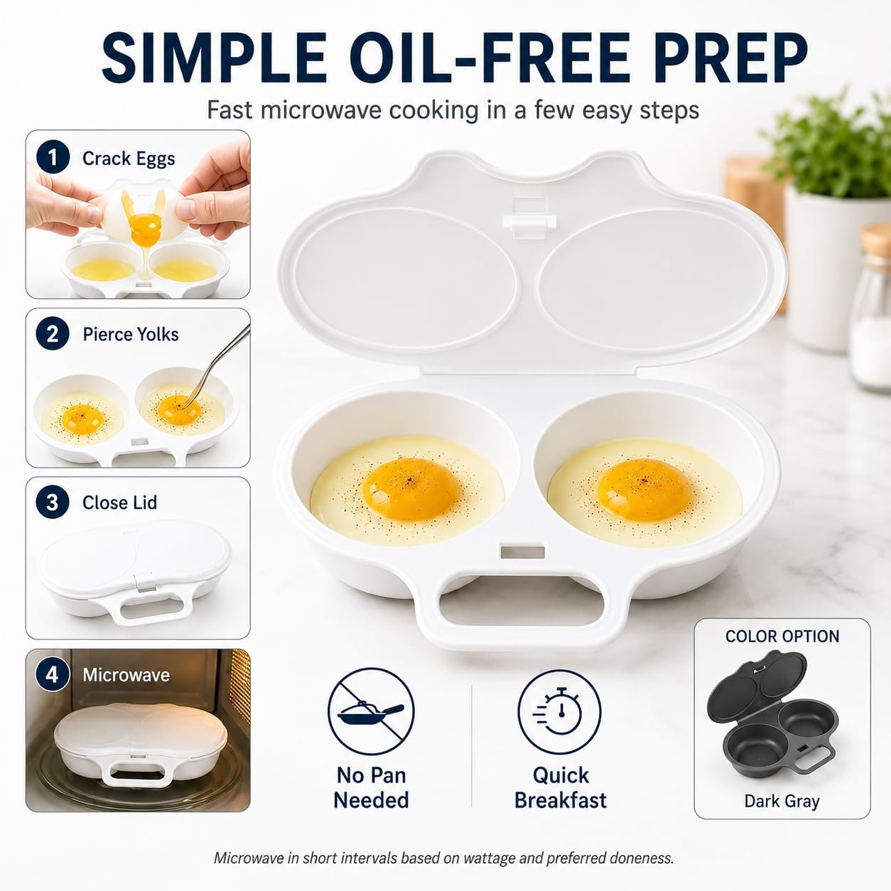 Mallyun Dual Microwave Egg Poacher with Lid and Handle, Dark Grey - Image 5