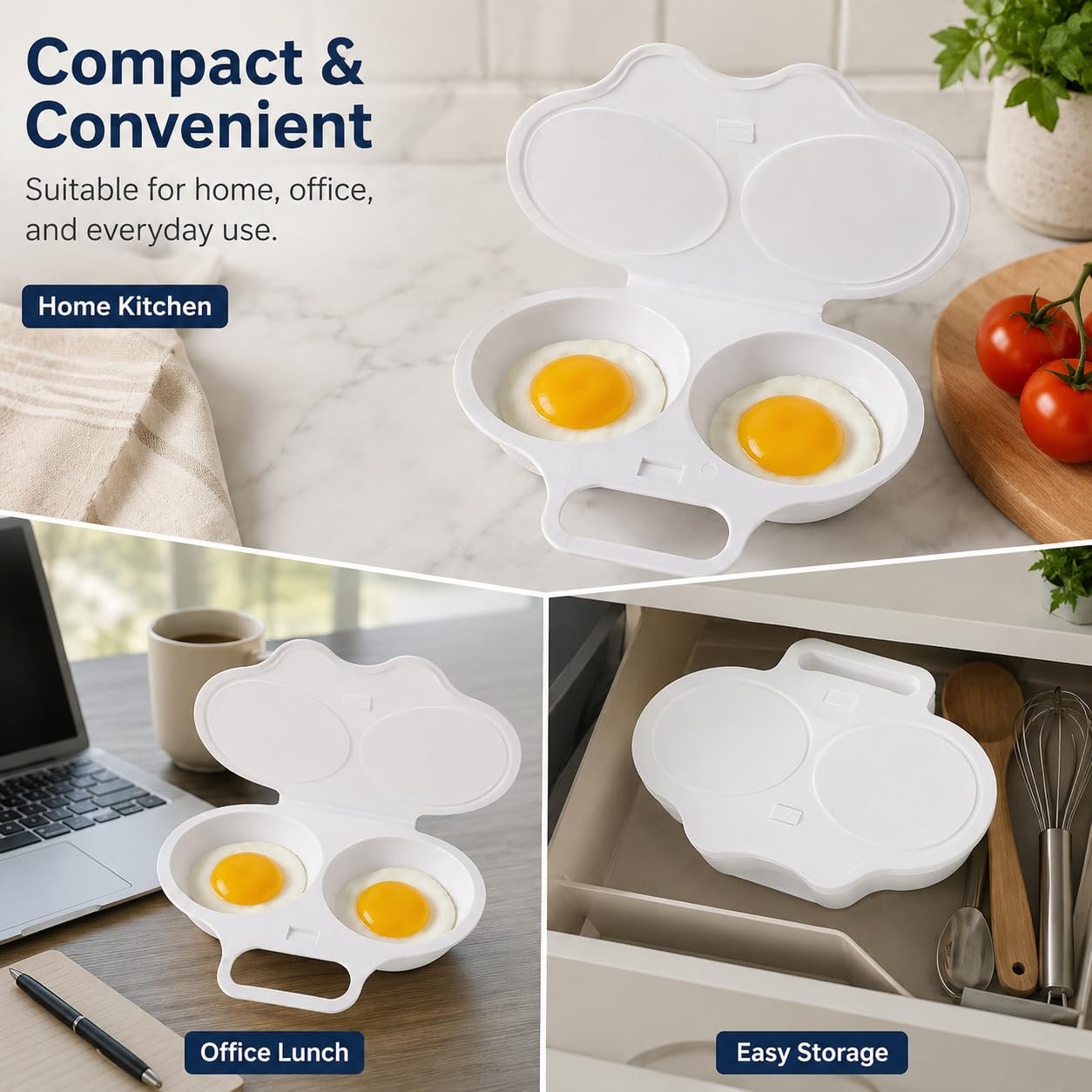 Mallyun Dual Microwave Egg Poacher with Lid and Handle, Dark Grey - Image 7