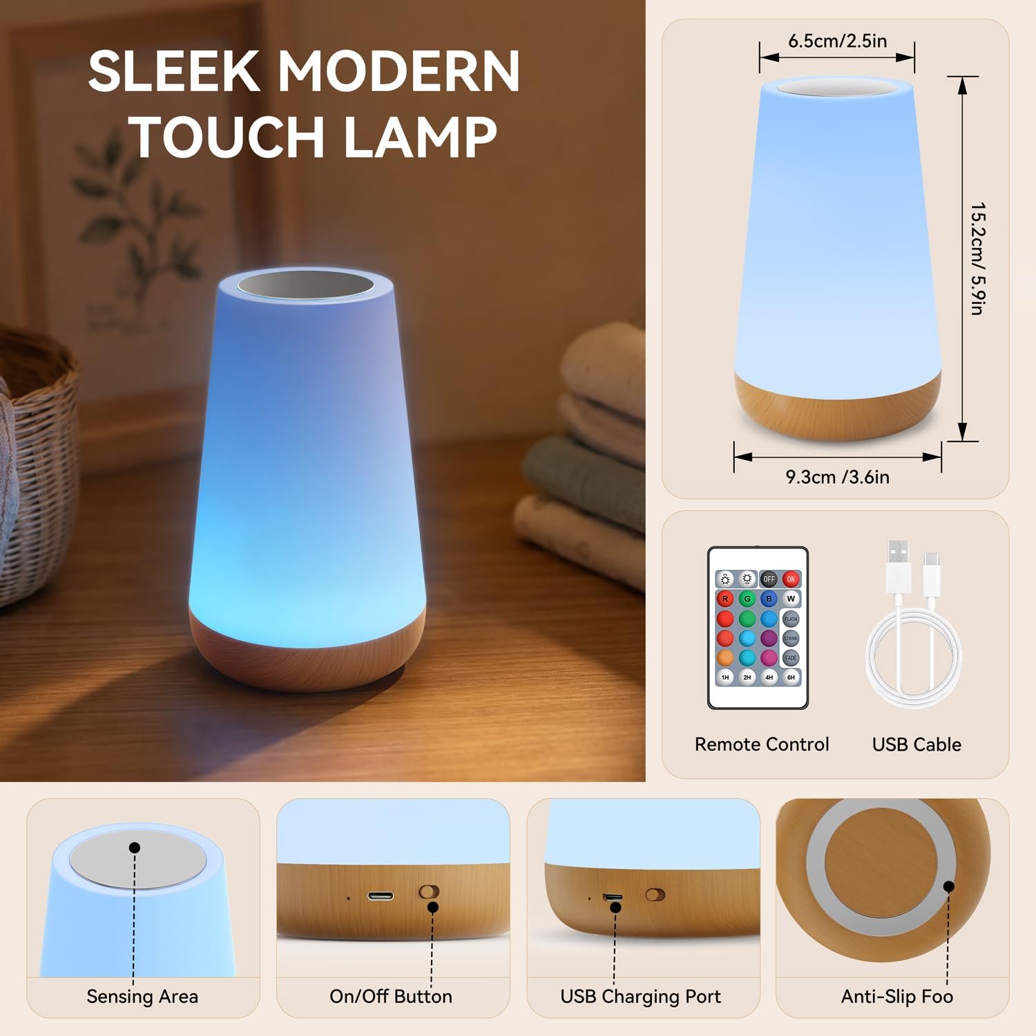 Auxmir M4 RGB Touch Bedside Night Light with Remote - Image 8